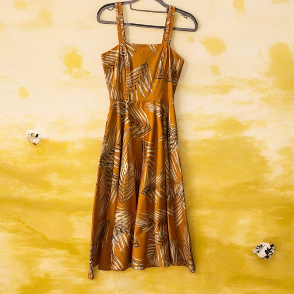 White House Black Market Mustard Palm Print Midi Dress - Picture 1 of 7